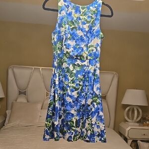 Milly Blue and Green Floral Midi Dress